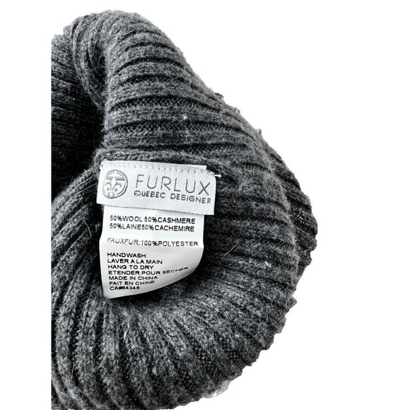 Furlux Knit Grey Rib Beanie Wool Cashmere - Picture 2 of 2